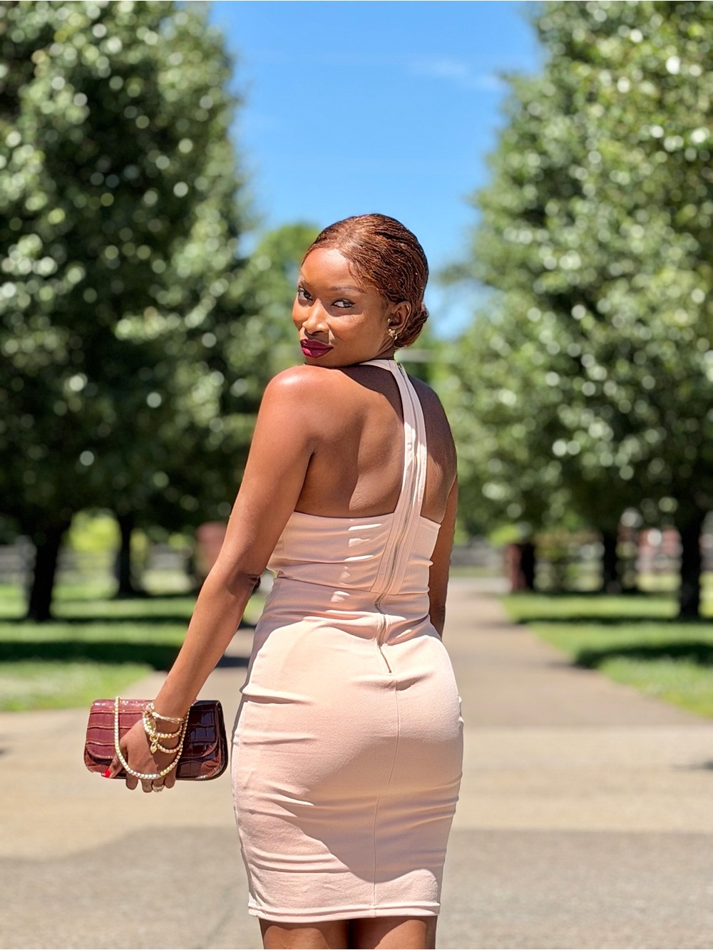 Blush pink bodycon mini dress